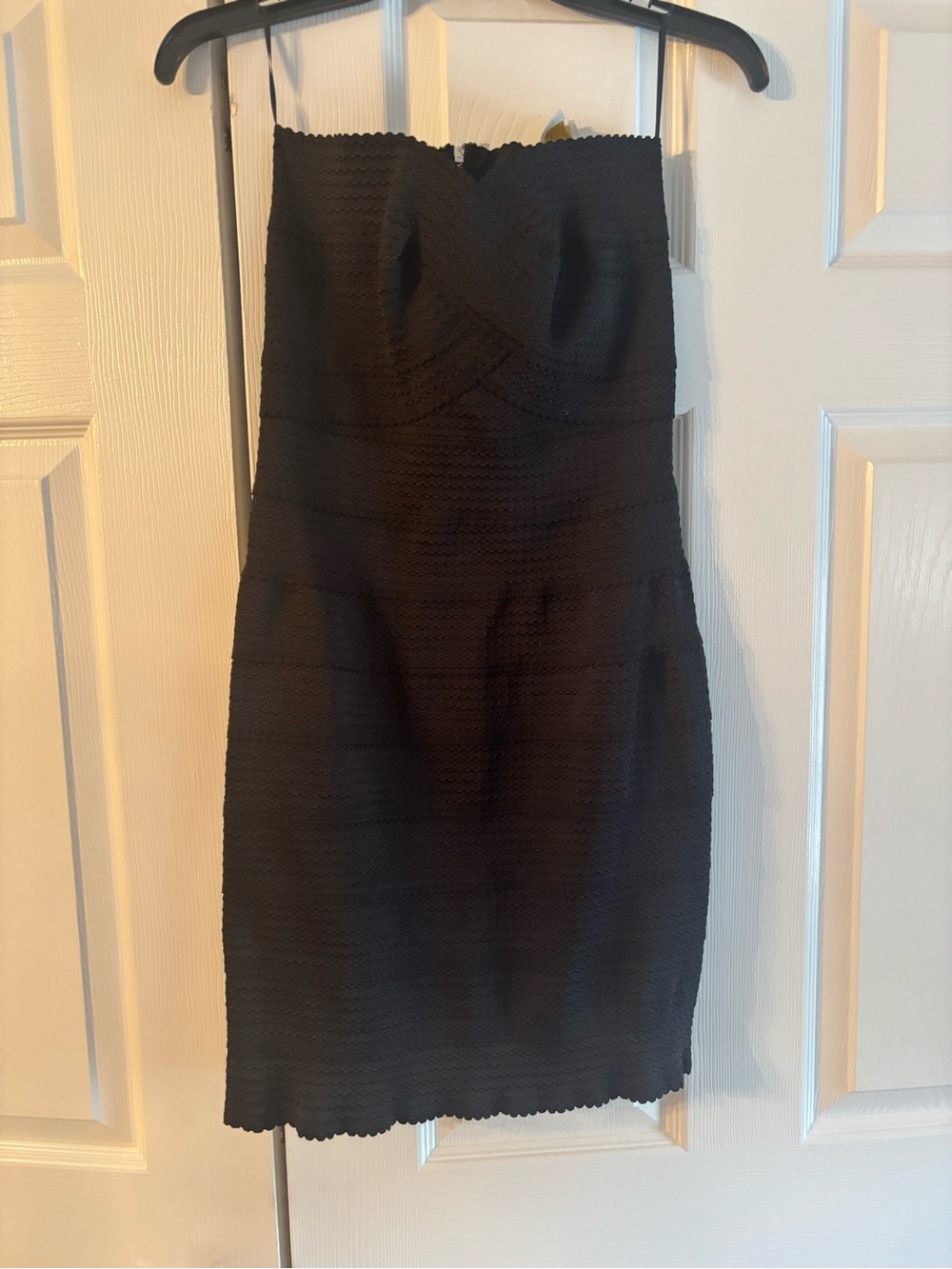 Alythea Strapless Black Scalloped Sheath Dress